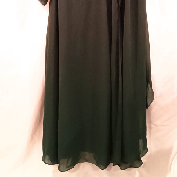 Dress Size 12 A-Line Maxi Dark Green Color Long Sleeves Beaded Sheer Scarf - Picture 2 of 4